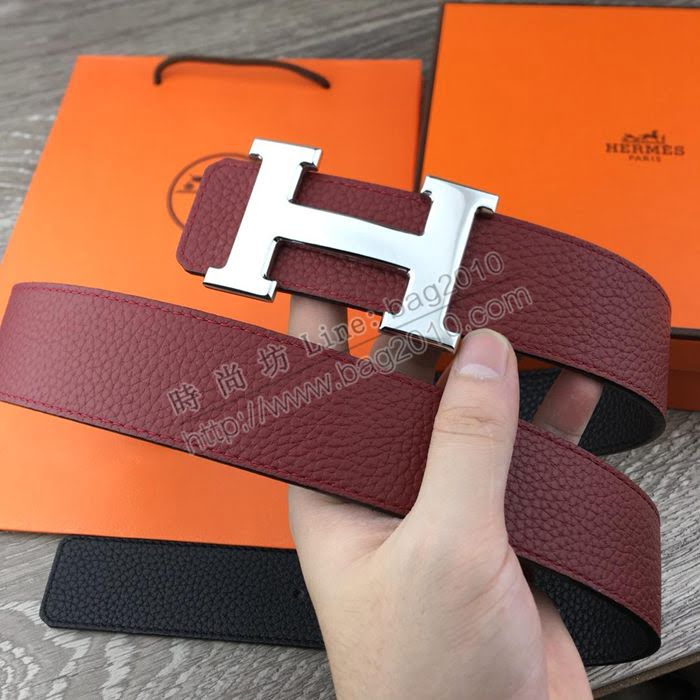 HERMES皮帶 進口頭層荔枝紋牛皮 雙面原版 純鋼扣 經典款愛馬仕男腰帶  hgh1984